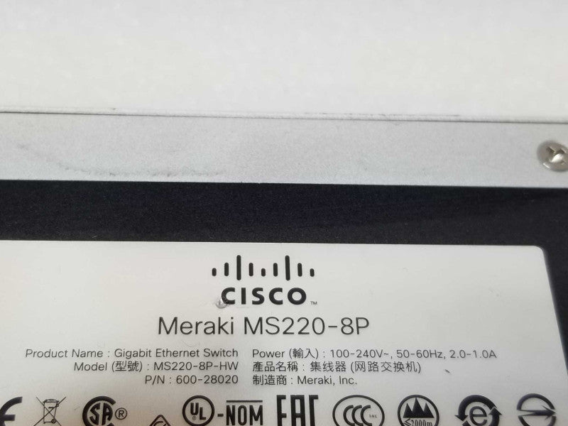 Cisco Meraki MS220-8P-HW Gigabit Ethernet Switch Unclaimed _