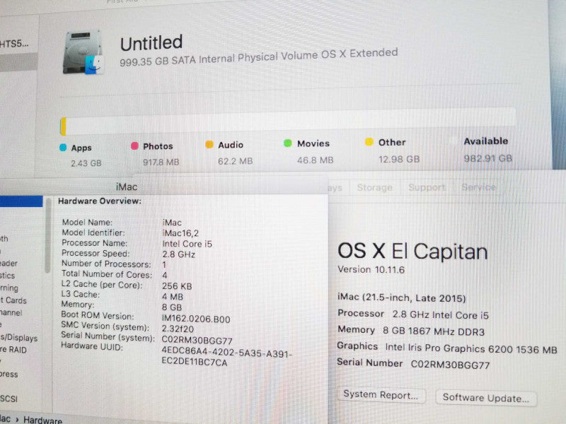 iMac 21.5\\" - L.2015 A1418, i5-5575R 2.8GHz/8GB, Intel Iris Pro 6200, 1TB HDD ~