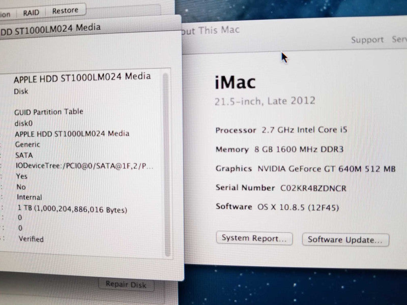iMac 21.5\\" - L.2012 A1418, i5-3330S 2.7GHz/8GB, nVidia GT 640M, 1TB HDD, ~