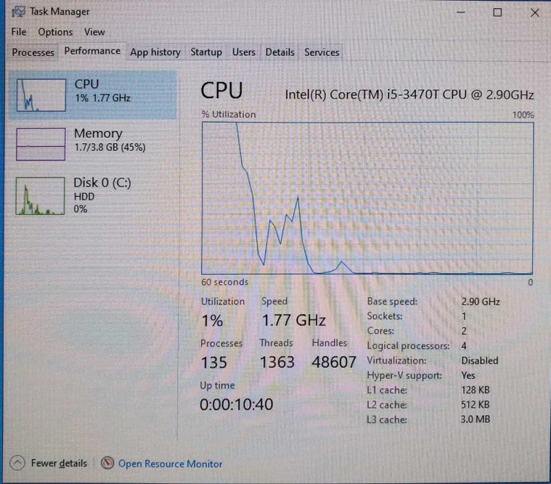 Lenovo ThinkCentre M72e 4004 G7U i5-3470T 2.90GHz 4GB 500GB SSD +
