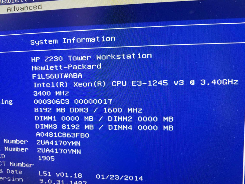 HP Z230 WorkStation, Xeon E3-1245(v3) 3.4GHz/8GB DDR3, NO GPU / HDDs ~