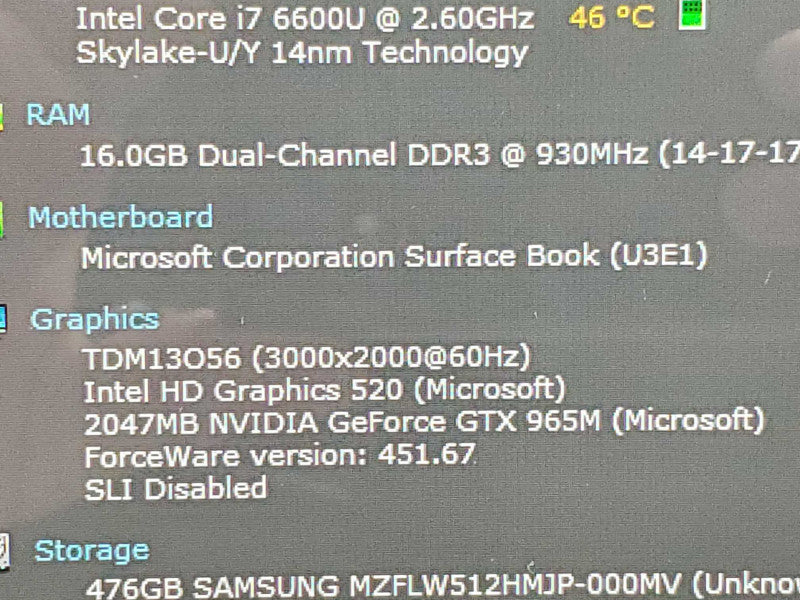 Microsoft Surface Book 1703, i7-6600U 16GB DDR3 512GB Storage (READ) |