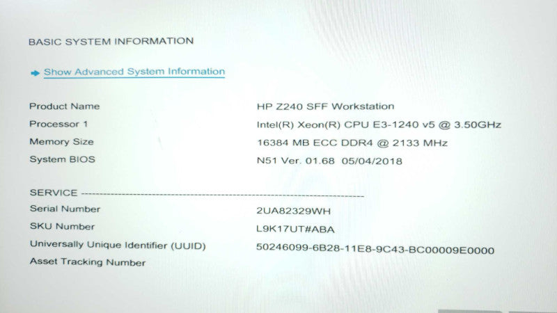 HP Z720 E3-1240v5@3.5GHZ 16GB ECC DDR4 Quadro K620 No HDD [
