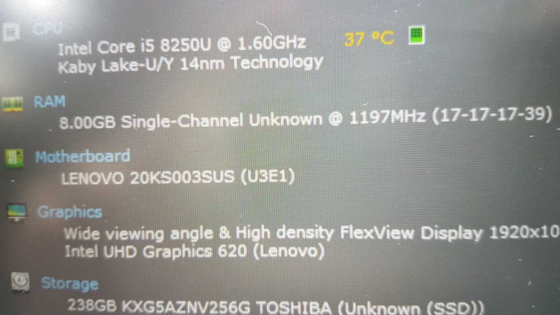 Lenovo E580 i5-8250U @ 1.60ghz / 8gb ram / 256gb SSD / 15.6\\" #