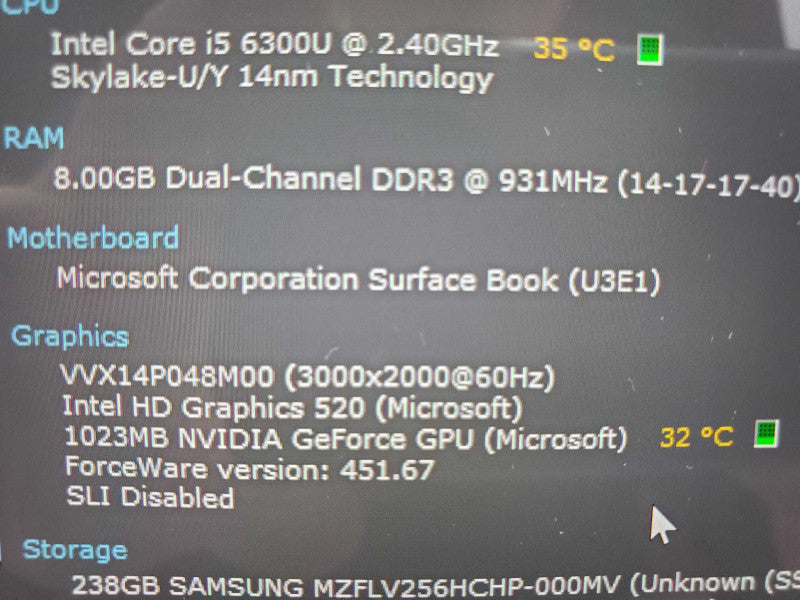 Microsoft Surface Book 1703 Kboard 1705 i5-6300U 8GB DDR3 256GB Storage (READ) |