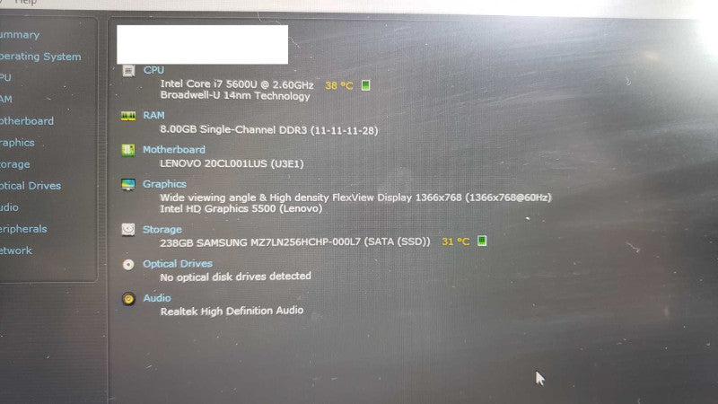 Lenovo ThinkPad 12.5\\" X250 i7-5600U@2.6GHz 8GB DDR3 238G SATA SSD  [