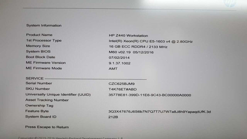 HP Z440 Workstation Xeon E5-1603 V4 @ 2.80ghz / 16gb ram ddr4 / READ #