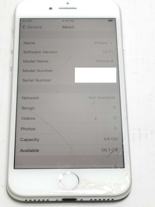 Apple iPhone 8 64GB, Carrier Unlocked, Cracked Screen, Factory reset
