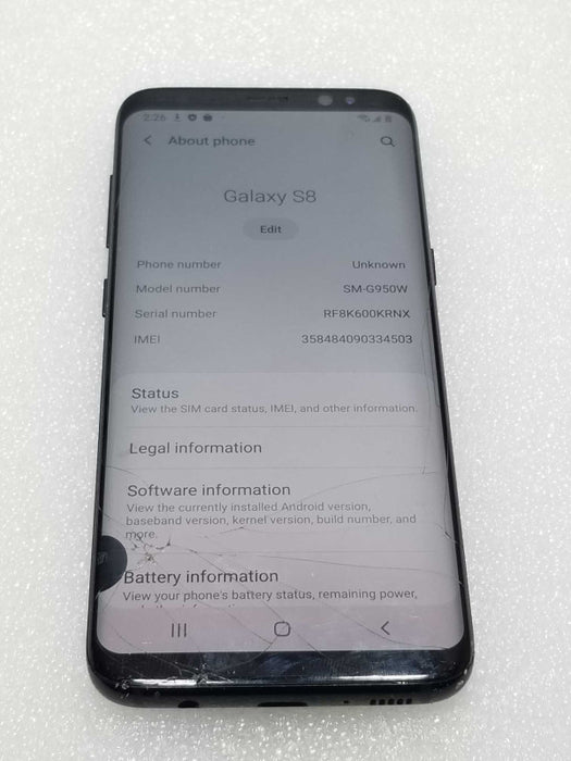 Samsung Galaxy S8 SM-G950W - 64GB, Factory Reset, Missing SIM Tray, READ