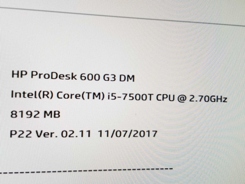 HP ProDesk 600 G3 Desktop Mini Quad Core i5-7500T 2.7GHz/8GB, 500GB SSD, No AC ~