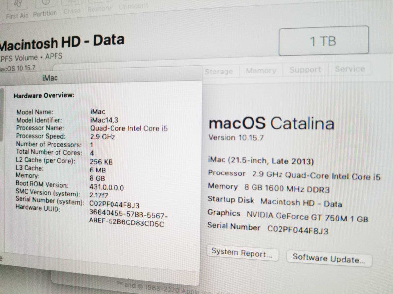 iMac 21.5\\" - L.2013 A1418, i5-4570S 2.9GHz/8GB, nVidia GT 750M, 1TB HDD ~
