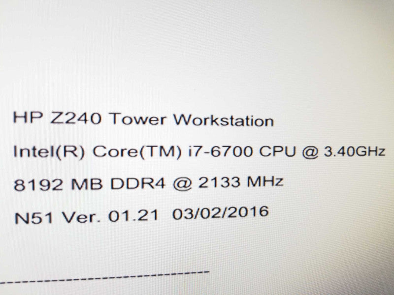 HP Z240 Workstation, I7-6700 3.4GHz/8GB DDR4, NO HDDs ~