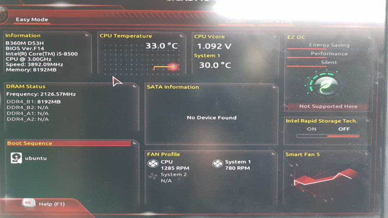 Custom Desktop i5-8500 @ 3.00ghz / 8gb ram / GTX 1050 / B360M DS3H Mobo #