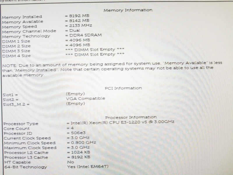 Dell precision T3420 Xeon E3-1220(v5) 3.0GHz/ 8GB DDR4, Quadro K420, NO HDDs ~