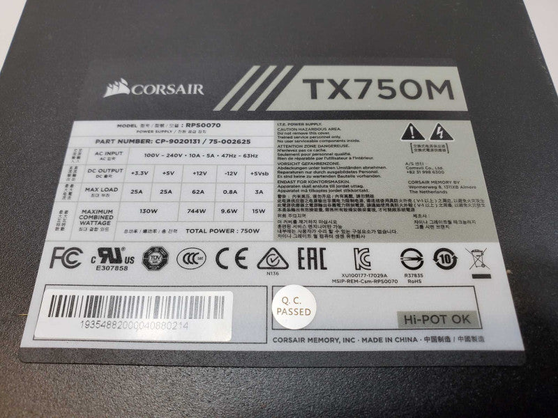 Corsair TX-M Series TX750M 750W  PSU - Black Power Supply PC (