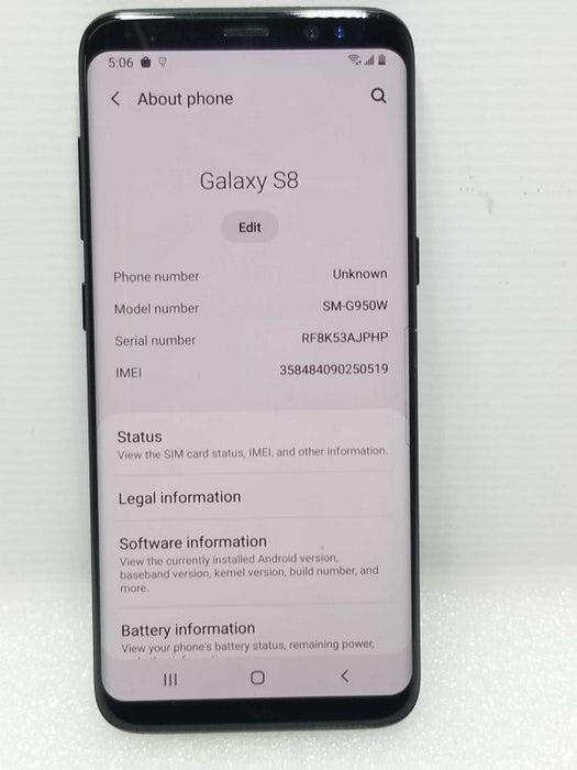 Samsung Galaxy S8 SM-G950W - 64GB - Black, UNLOCKED)