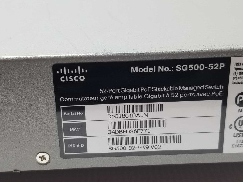 Cisco SG500-52P-K9 52-Port Gig PoE Stackable Managed Switch _