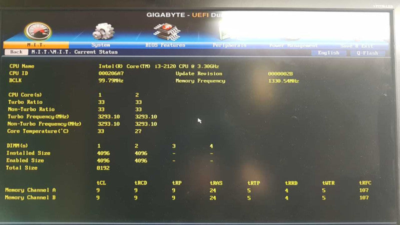 CPU Mobo Combo I3-2120 @ 3.30ghz / 8gb ram / 120mm Corsair AiO / B75M-D3H #