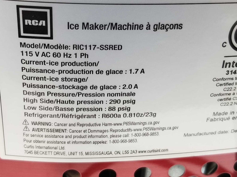 RCA Ice Maker RIC117-SSRED, Working Great!! ~