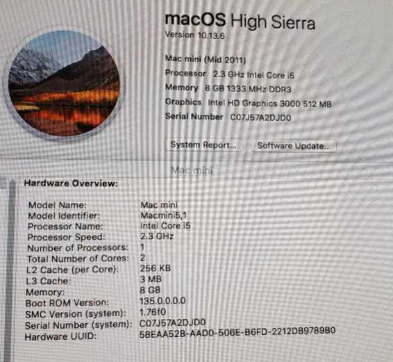 Apple Mac Mini M.2011 A1347 i5-2415M 2.3GHz/8GB DDR3 HD 3000, 500GB HDD  ~