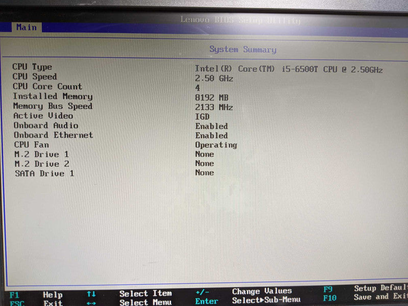 Lenovo USFF Desktop i5-6500T 8GB DDR4 NVme port No HDD
