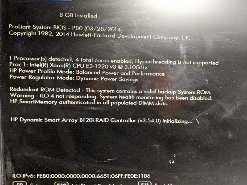 HP ProLiant DL320e Gen8 Xeon E3-1220 v3 3.4GHz QC/8GB, B120i, NO HDDs