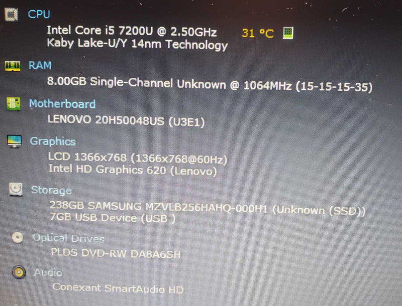 Lenovo ThinkPad E570 Core i5-7200U @ 2.5GHz 8GB Ram 250GB SSD, 15.6\\" (
