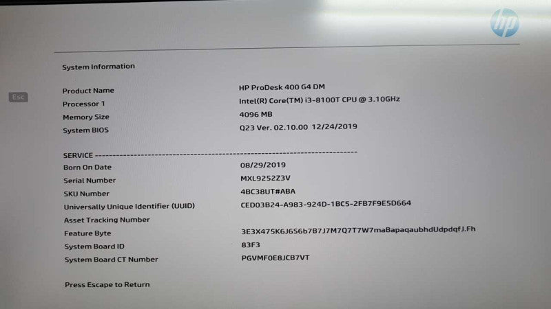 HP ProDesk 400 G4 DM i3-8100T @ 3.10ghz / 4gb ram / read #