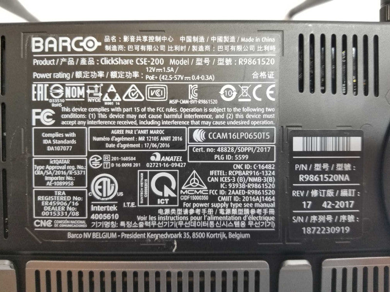 Barco ClickShare CSE-200 Wireless Presentation System R9861520NA W/ 1x Button _