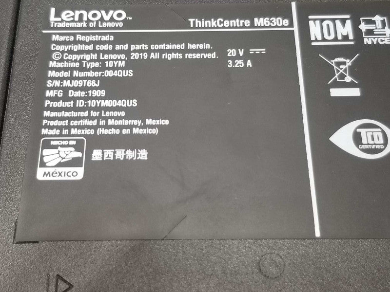 Lenovo ThinkCentre M630e Tiny, I5-8265U 1.6GHz QC/8GB DDR4, NO HDDs/AC, QTY ~