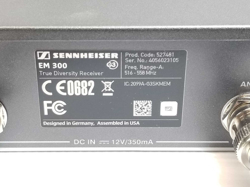 Sennheiser True Diversity Receiver EM300 G3 516-558 MHz w/ power Adapter _