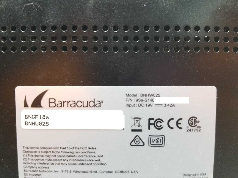Barracuda F18 BNGF18a NextGen Firewall VPN Security Appliance BNHW025 AS-IS _