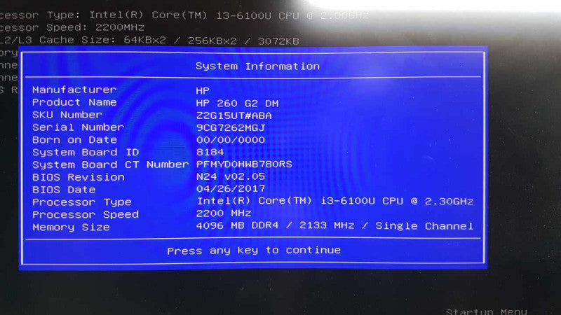 HP 260 G2 i3-6100U @ 2.30ghz / 4gb ram / READ #