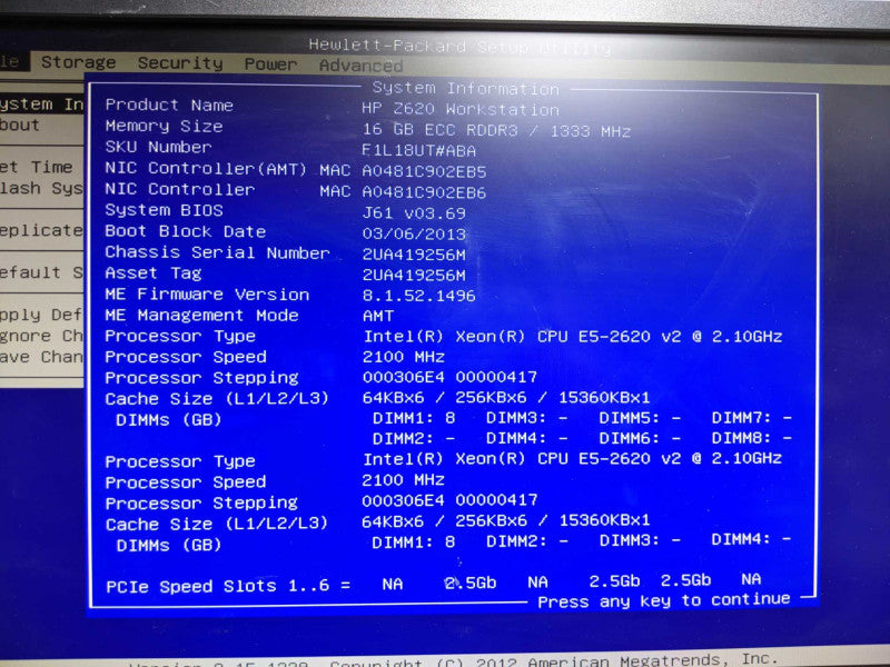 HP Z620 Workstation 2xE5-2620 v2@2.1GHz 16GB ECC DDR3 No GPU No HDD