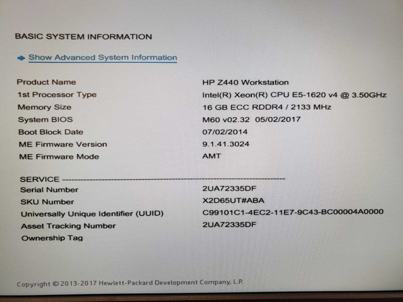 HP Z440 Xeon E5-1620 v4 @ 3.5GHz 16GB DDR4 No HDD/GPU (