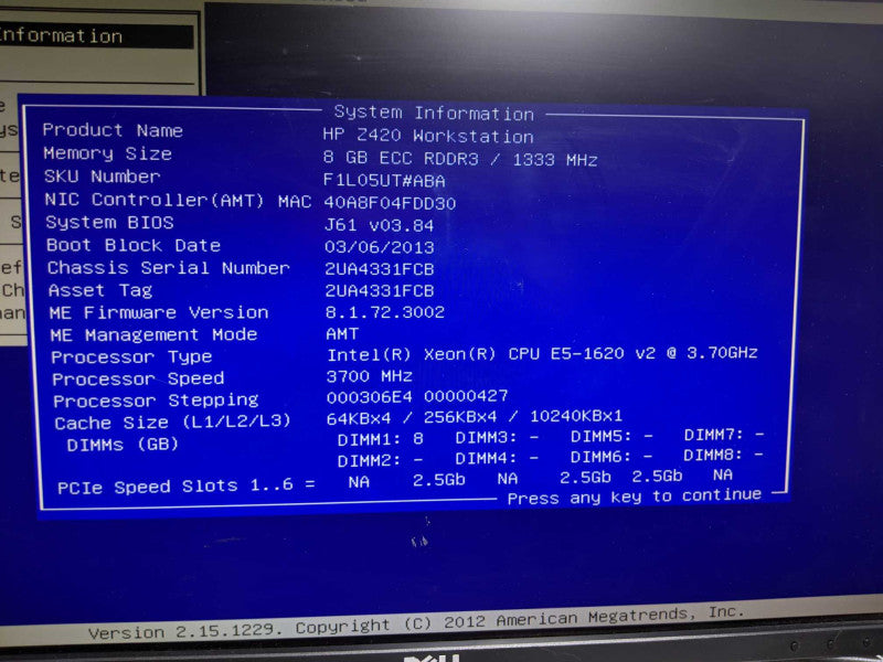 HP Z420 Workstation Xeon E5-1620 v2 @ 3.7GHz 8GB DDR3 No GPU No HDDs