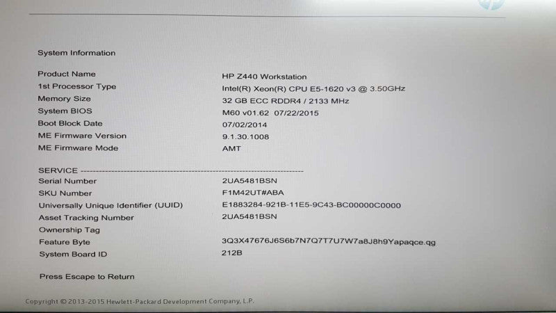 HP Z440 workstation Xeon E5-1620 V3 @ 3.50ghz / 32gb ram / READ #