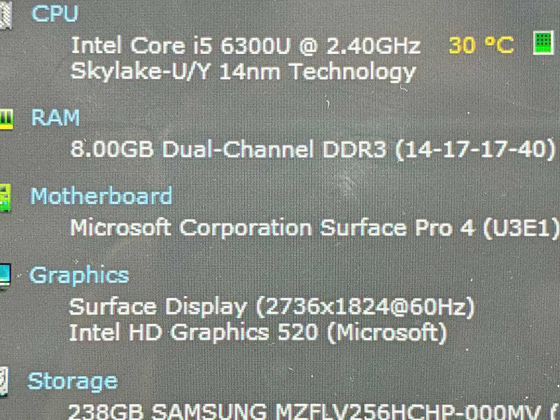 Microsoft Surface Pro 4 Model 1724 i5-6300U 8GB RAM 256GB Storage |