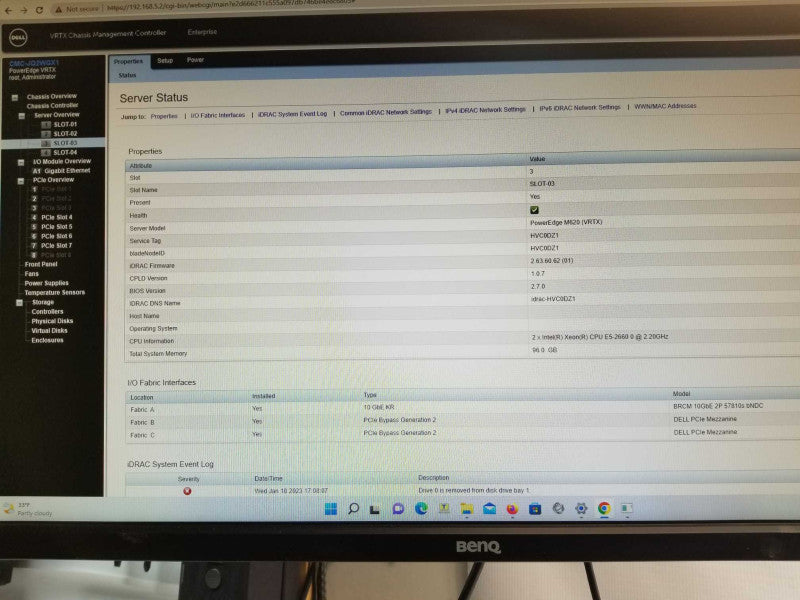 Dell Poweredge Vrtx with 4x powerEdge M620 Blades, 384GB, 8x CPUs, Read _