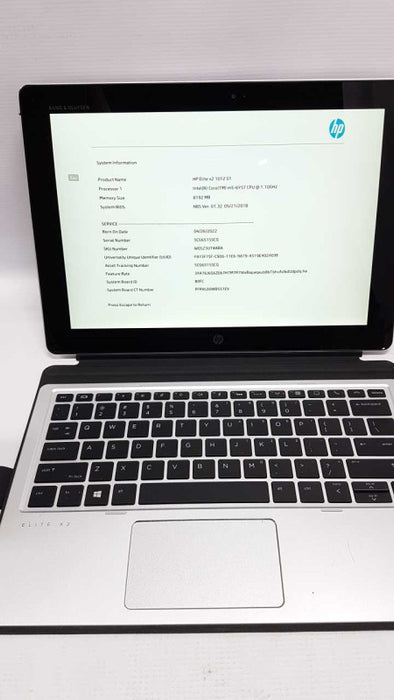 HP Elite x2 1012 G1 Core m5-6Y57 @ 1.10ghz / 8gb ram / Includes keyboard #