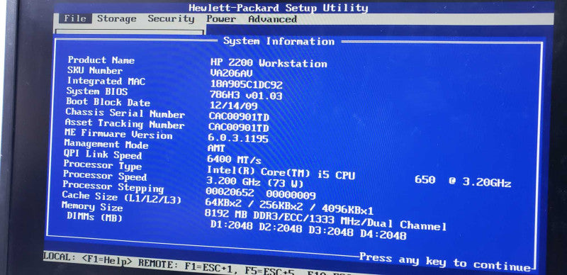 HP Z200 i5 650 @ 3.20GHz 8GB DDR3 ECC FX580 No HDD  [
