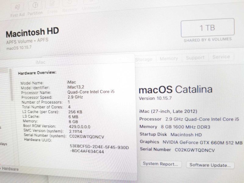 iMac 27\\" - L.2012 A1419, i5-3470S 2.9GHz/8GB DDR3, GTX 660M, 1TB HDD ~