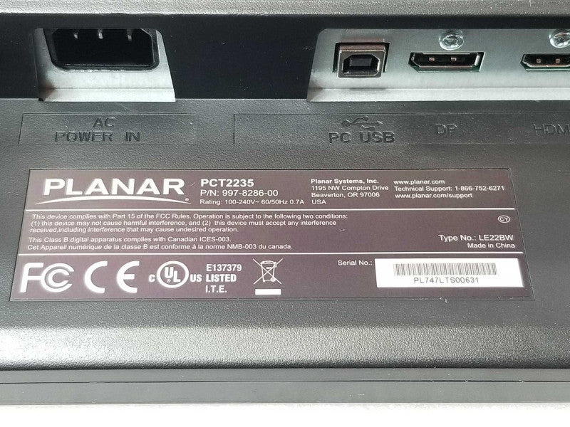 Planar PCT2235 Touch Screen 22\\" HD 1920x1080 LED LCD Monitor _
