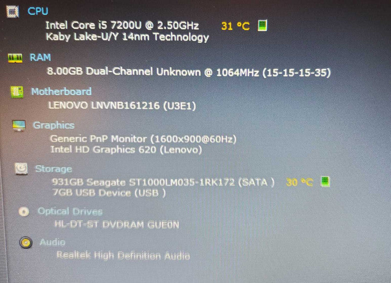 Lenovo IdeaPad 320 Core i5-7200U @ 2.5GHz 8GB Ram 1TB HDD (