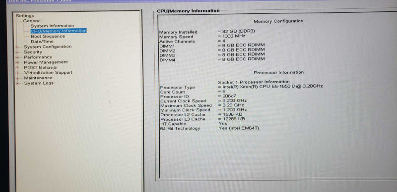 Dell Precision T3600 E5-1650 3.2GHz 32GB ECC DDR3 Quadro 600 No HDD [