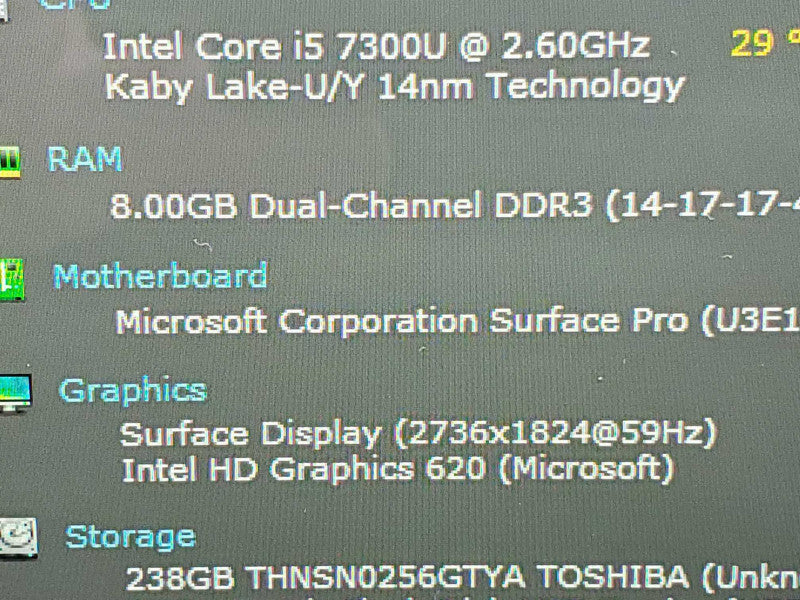 Microsoft Surface Pro 5 1796 i5-7300U 8GB RAM 256GB Storage |
