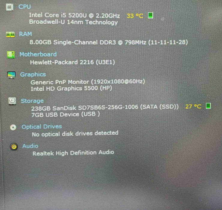 HP EliteBook 840 Core i5-5200U @ 2.20GHz 8GB Ram 250GB SSD (