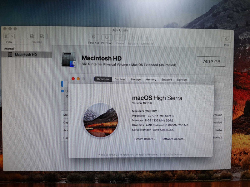 Apple Mac Mini Mid-2011 i7-2620M @ 2.7GHz, 4GB DDR3, 750GB HDD