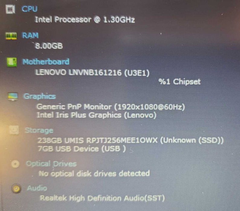 Lenovo IdeaPad 5 15IIL05 Core i7-1065G7 @ 1.3GHz 8GB Ram 250GB SSD (