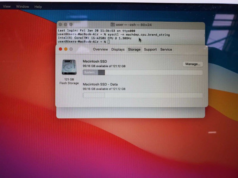 MacBook Air 2013 13\\" Core i5-4250U @ 1.30GHz 4GB Ram 120GB SSD (